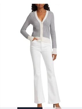 NWOT Rag & bone Gray Ribbed Cashmere Cardigan with Cream Trim